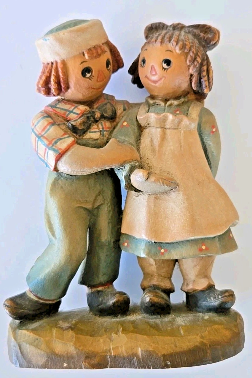Anri Italy Raggedy Ann & Andy Wood Carved Figurine 1976 Bobbs Merrill