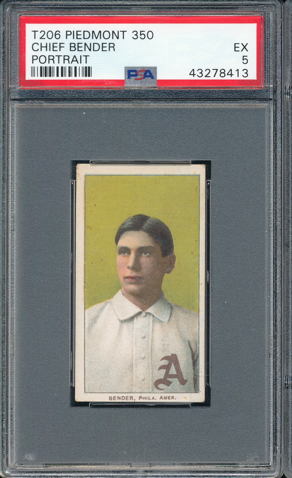 T206 Piedmont 350/25 Chief Bender (Portrait) PSA 5 - A's