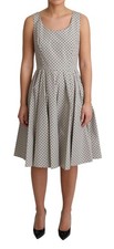 Dolce&Gabbana Women Beige Dress 100% Cotton Polka Dotted Pleated A-Line Sundress