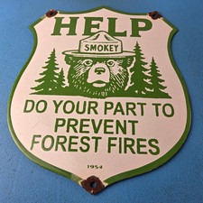 Vintage Forest Service Sign - Smokey Bear HELP Prevent Gas Porcelain Sign