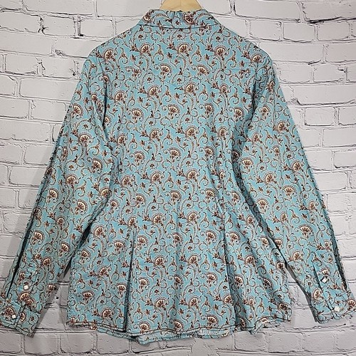 Panhandle Rough Stock Shirt Womens XL Teal Paisley Western Square Pearl Snap - Picture 7 of 11