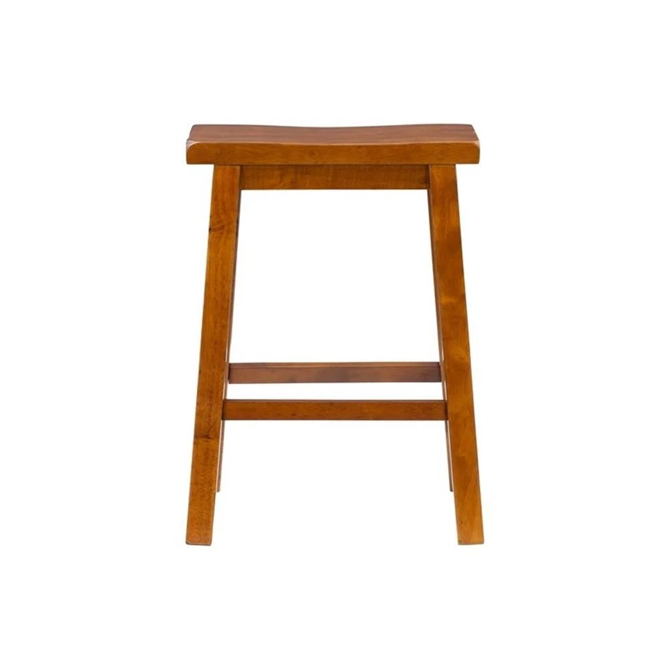 Linon Beamon 24" Sturdy Wood Backless Saddle Seat Counter Stool in Honey Brown - Image 3 of 4