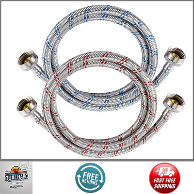 #ad 4Ft Stainless Steel Washer Hoses 2Pk Burst Proof Hot Cold 3 4quot; Universal Fit $18.15