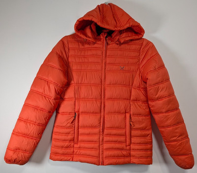 Crew Clothing Puffer Jacke Herren Medium Orange Kapuze Stepp Wintermantel