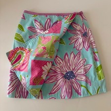 Lilly Pulitzer Reversible Wrap Skirt Pink Blue Flowers Patchwork Child Girl Sz 8