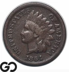 1864-L Indian Head Cent Penny, Semi-Key Date