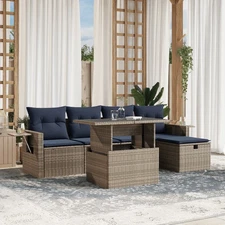 6 Piece Garden Sofa Set with Cushions Grey Poly Rattan