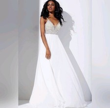 JVN By Jovani Plunge Neckline Embellished Bodice Gown In White Size 12