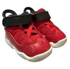 Jordan 6 Rings TD Toddler Size 3C Red Black 323420-601 Basketball Shoes Strap