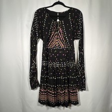 Free People Coryn Long-sleeve Mini Dress Open Back Abstract Size M Boho Festival