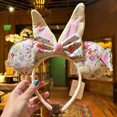 Disney Parks Minnie Mouse Ear Easter Reigning Rabbits Bunny Ears Bow Headband