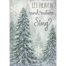 Let Heaven and Nature Sing Tall Evergreens Box of 14 Religious Christmas Cards