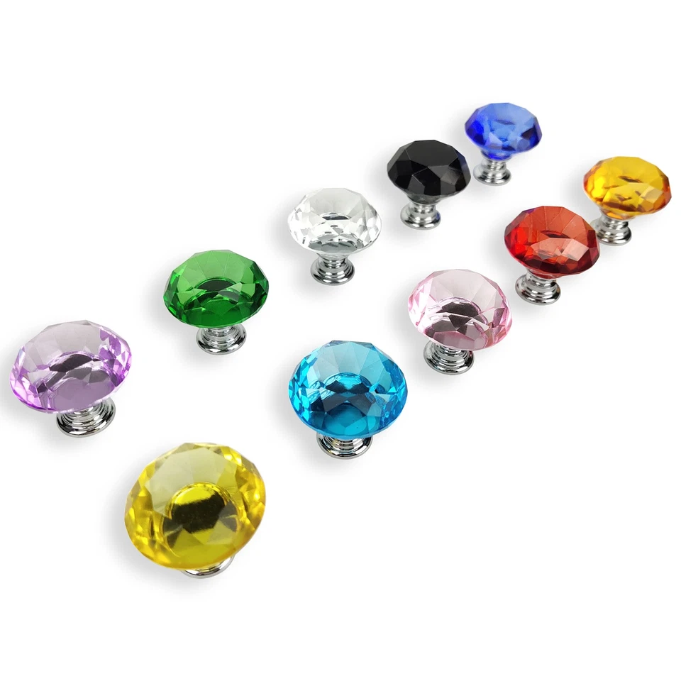 Diamond Crystal Glass Door Knob Drawer Kitchen Cupboard Cabinet Furniture Handle - Image 3 of 4