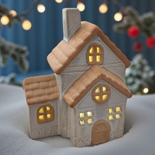 Dekohaus Keramik weiß 14,5cm mit LED beleuchtet Weihnachten Advent Haus Winter