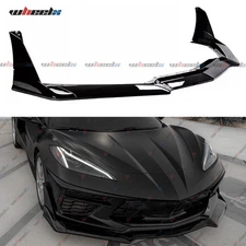 Fit 2020-25 Corvette C8 Z51 STG 3 Winglet Front Bumper Lip Splitter Gloss Black