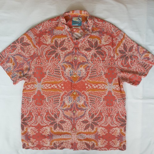 Tommy Bahama Seide Hawaii Hemd Herren XL Orange Floral Island Modern Fit Aloha