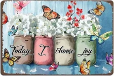  Garden Flowers Tin Metal Signs,Today I Choose Joy,Retro Metal Sign Printi