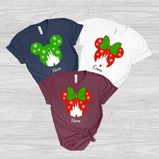 Custom Disney Castle Snowflake Christmas Shirt | Family Vacation T-shirt Mickey