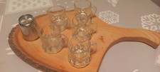 Mini Beer Stein 5 Shot Glasses On Wooden Tray with A Stainless Steel Measure Cup
