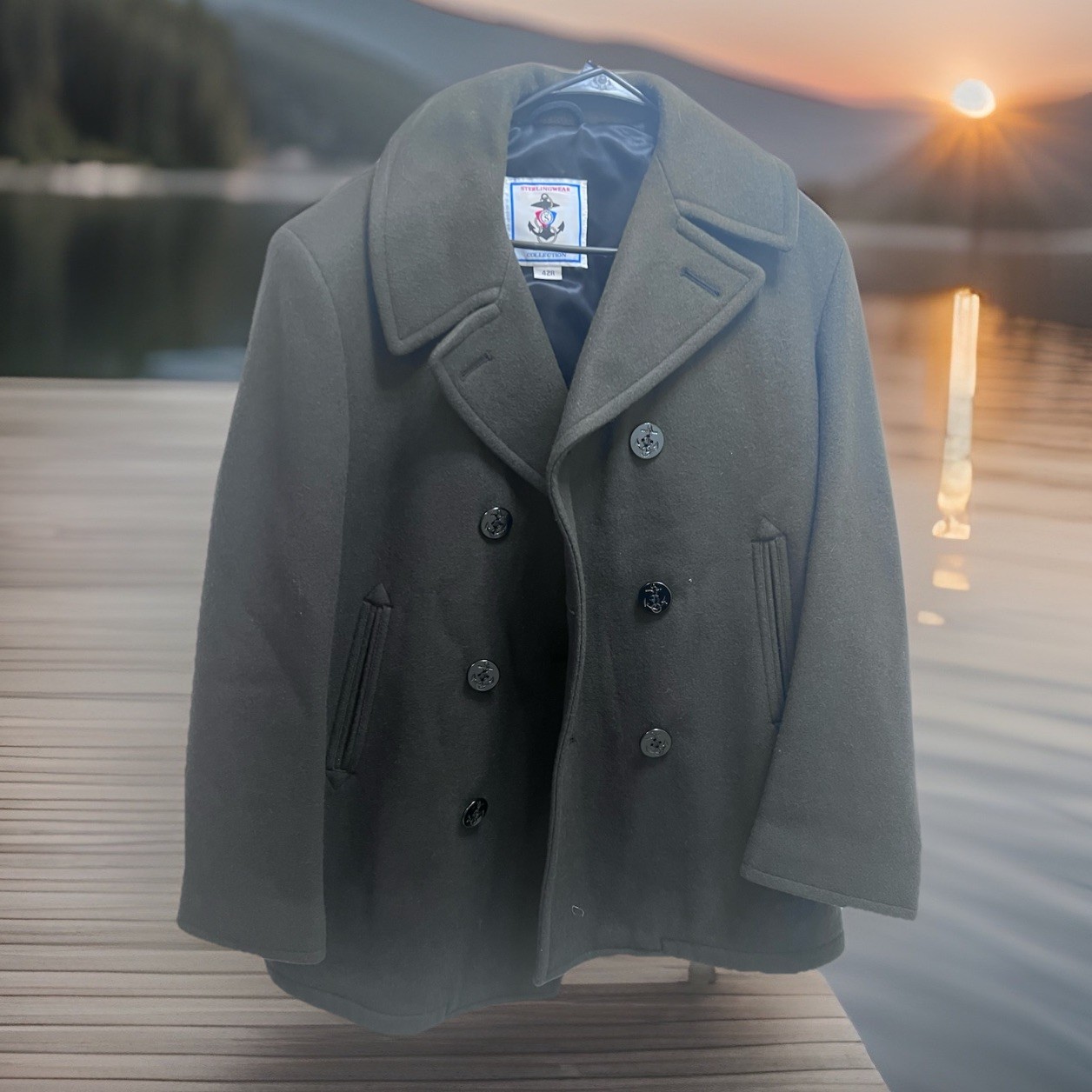 Sterlingwear Olive Green Peacoat Jacket Size 42R New Never Worn Wool Military 