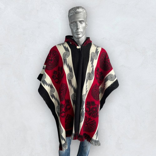 Alpaka Poncho mit Kapuze rot | weiche bequeme Wolle | Native Design Handarbeit - Bild 2 von 10