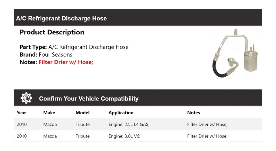 Manguera de descarga de refrigerante aire acondicionado Mazda Tribute 2010 4 estaciones Foto 2 de 4
