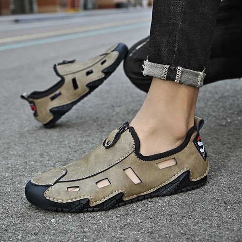 Zapatos informales para hombre al aire libre cuero transpirable mocasines huecos zapatillas - Imagen 17 de 27