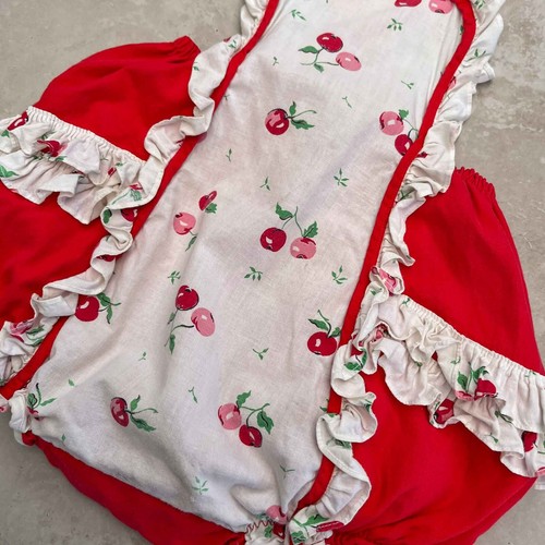Vtg 50s Baby Pinafore Bubble Romper One Piece Playsuit Cotton Cherries 2-3T - Picture 3 of 5