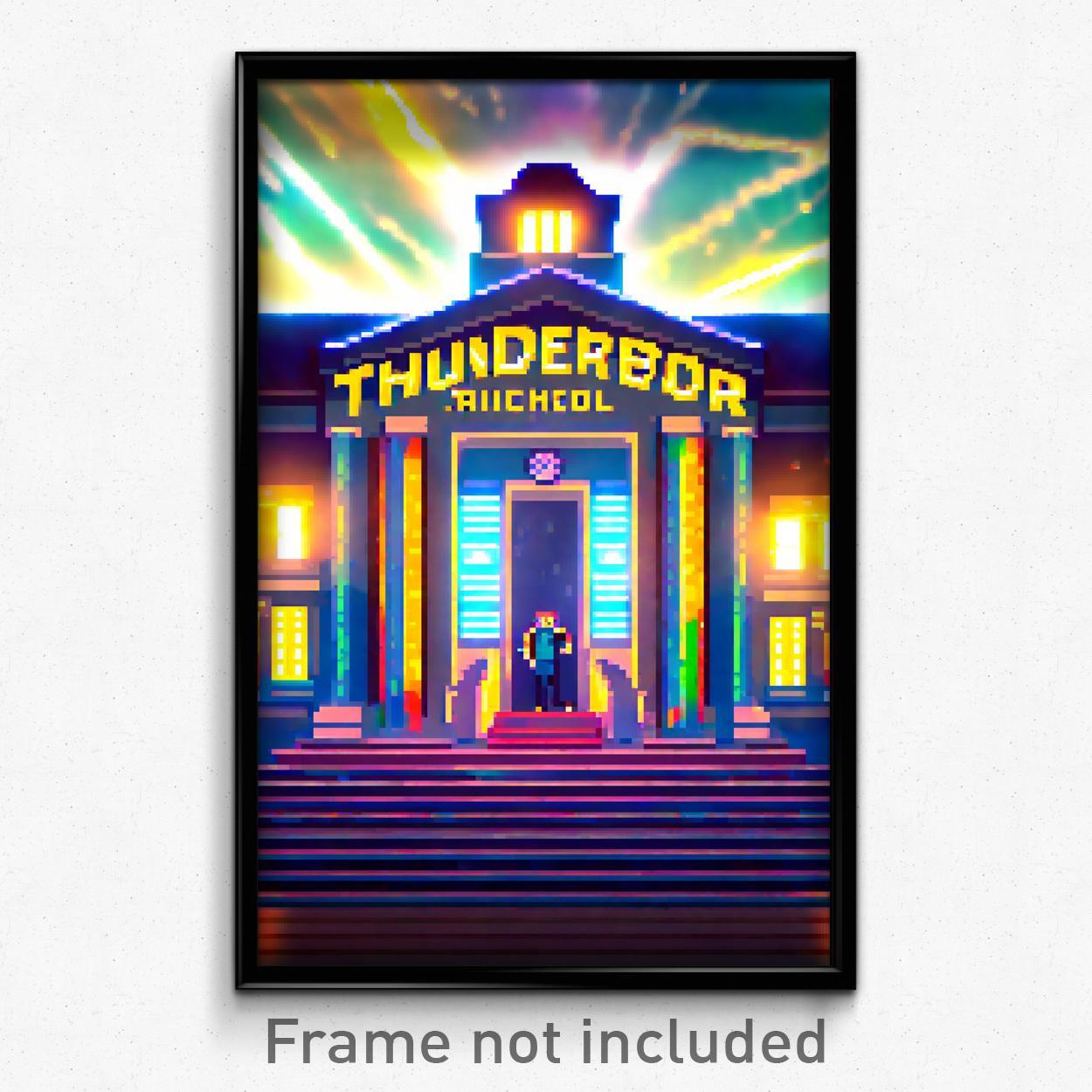 Pixel Art Poster - Thunderous Middle School (8 Bit Psychedelic Video Game Print)