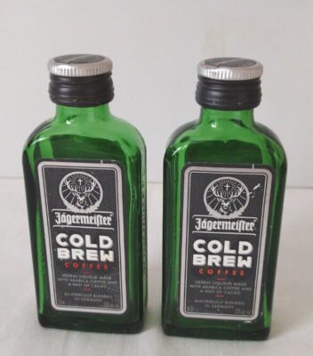 LOT 2 EMPTY MINIATURE ''Jägermeister'' COLD BREW COFFEE GREEN GLASS BOTTLES 50 ml