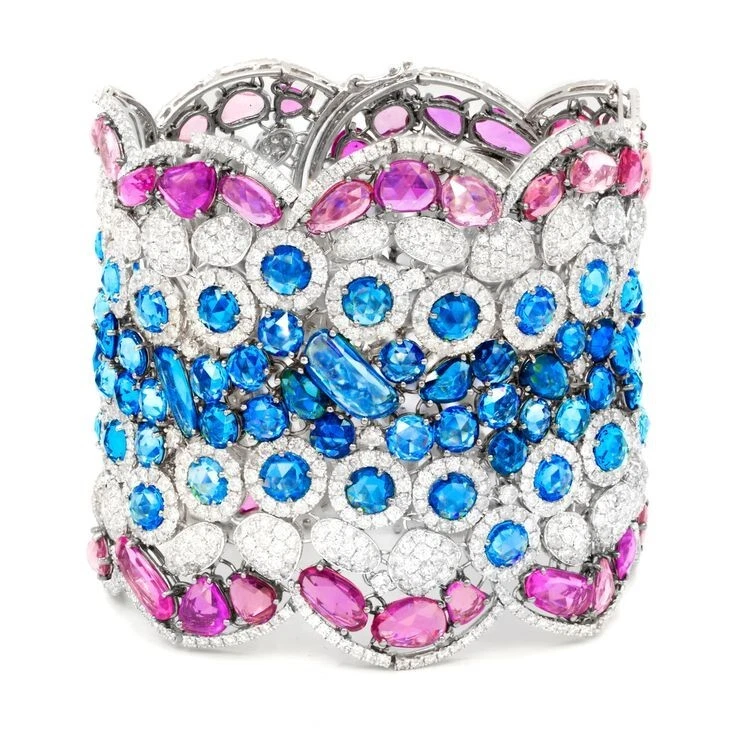 252.82 TCW Multi Cut Topaz , Sapphire & Tourmaline Wide Party Bracelet For Woman - Image 4 of 4