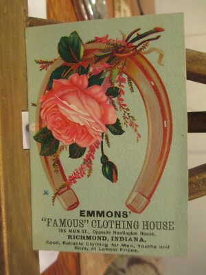 VICTORIAN ERA TRADE CARD EMMONS FAMOUS CLOTHING HOUSE RICHMOND IND