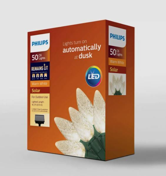 Philips 50ct LED Solar Faceted C6 String Lights Warm White with Green