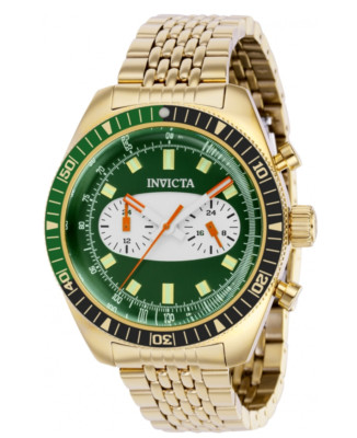 Invicta Speedway Monaco Men's 43mm Dual Time Dials Green Dial Gold Watch 40528