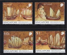 SINGAPOUR 2005 600TH ANNIV. ZHENG HE VOYAGES COMP. LOT DE 4 TIMBRES EN MNH