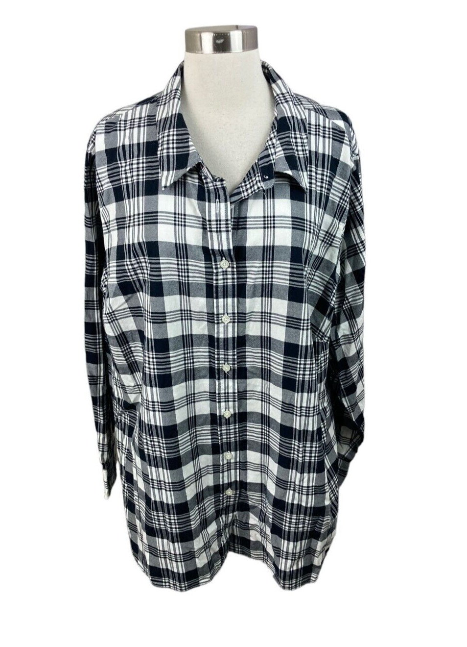 Talbots 3X Black White Silver Thread Plaid Flanne… - image 1