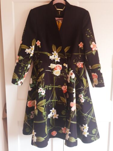 New Ted Baker Secret Trellis Black Textured Floral Satin Dress Coat UK 10 TB 2 - Picture 12 of 24