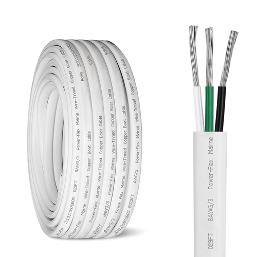 8 Gauge Triplex Marine Wire Tinned Copper Boat Cable, 30Ft 8 AWG ...
