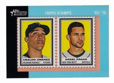 2011 Topps Heritage 1962 '62 Dual Stamp Relic Ubaldo Jimenez Angel Pagan 1/62