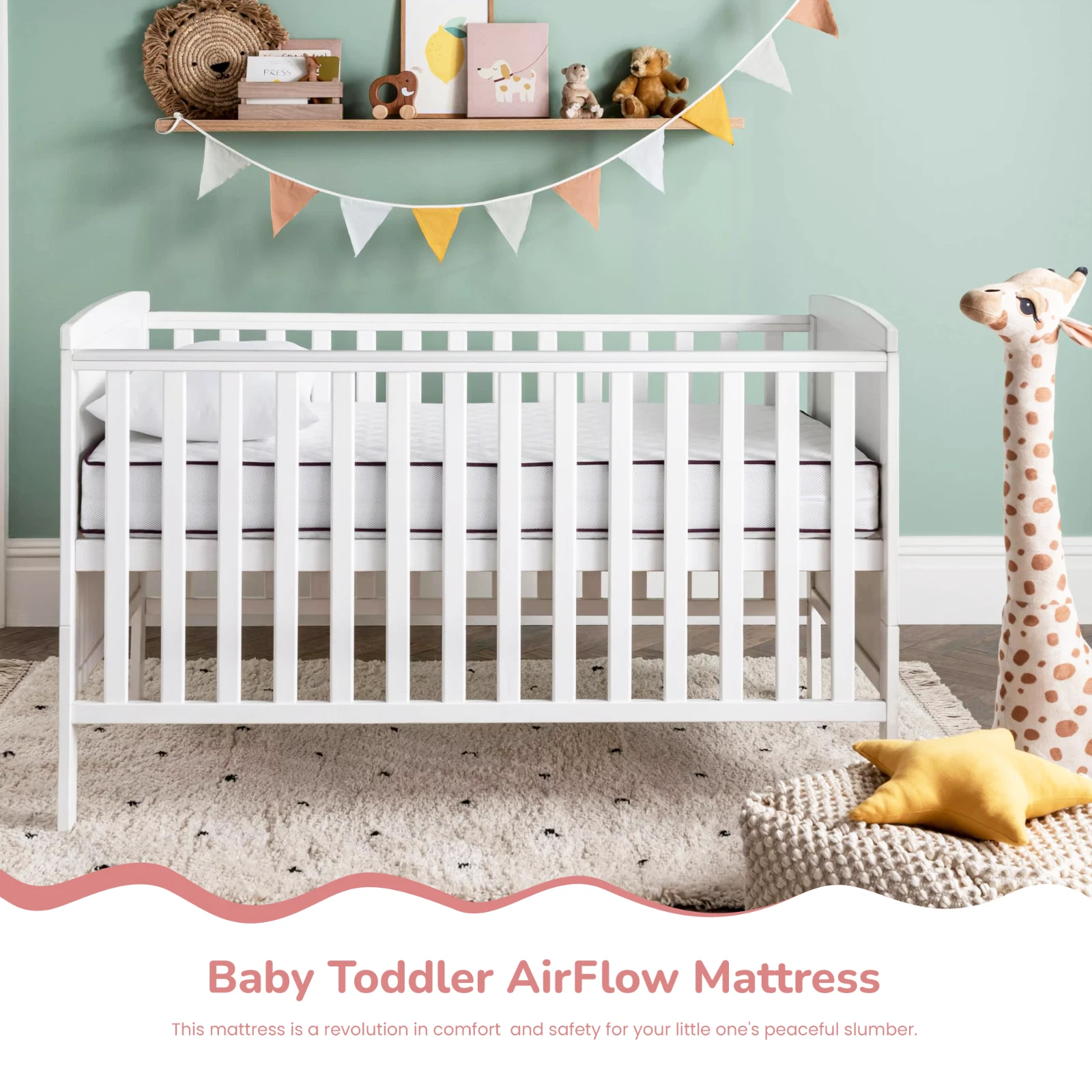 NightComfort Airflow Baby Piped Edge Cot Bed Mattress - 120x60x15cm, 140x70x15cm