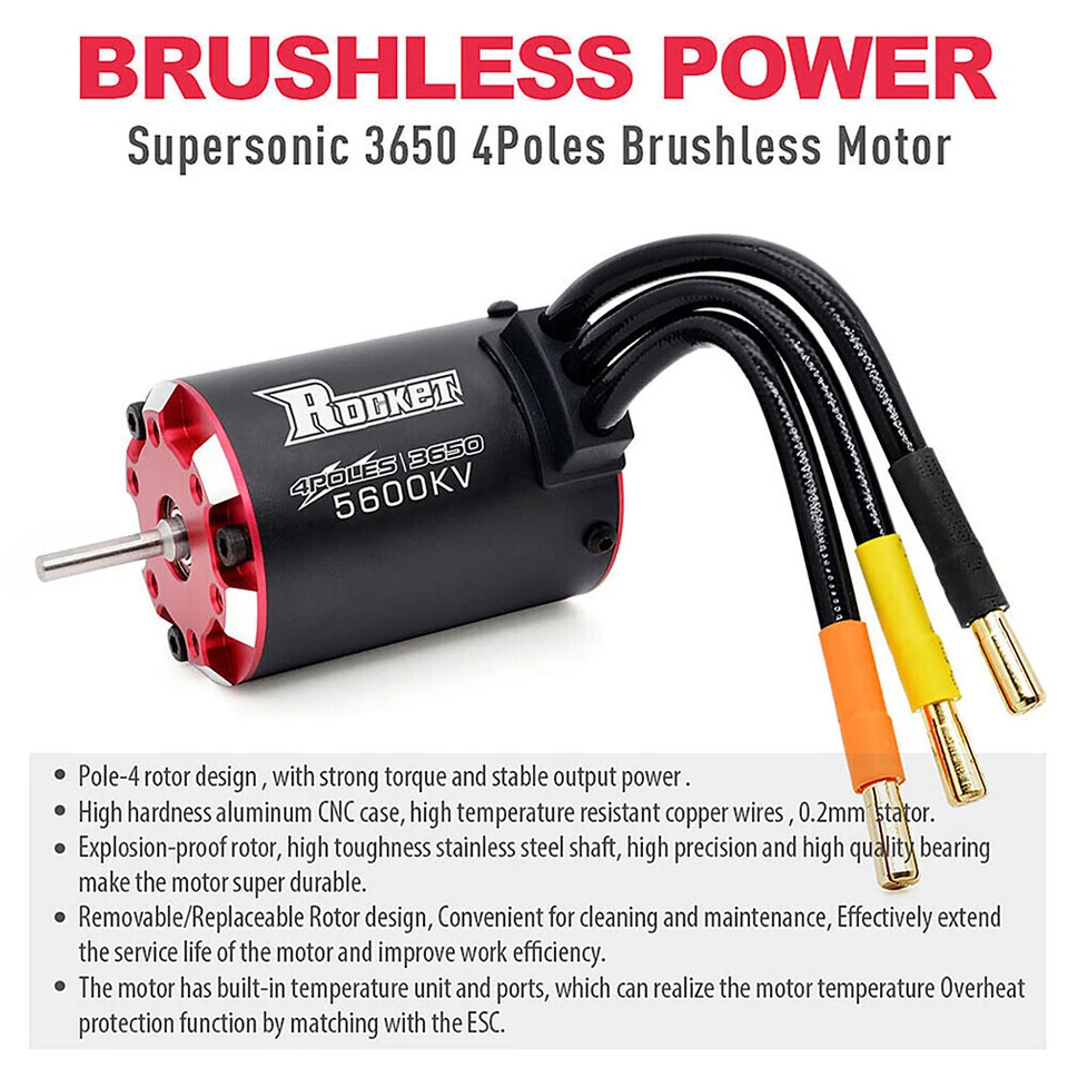 Rocket V2 Supersonic 3650 3660 3665 Brushless Motor+ ESC für 1/8 1/10 RC Car - Bild 2 von 4