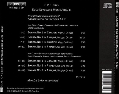 MIKLÓS SPÁNYI C.P.E. BACH: THE SOLO KEYBOARD MUSIC, VOL. 31 NEW CD