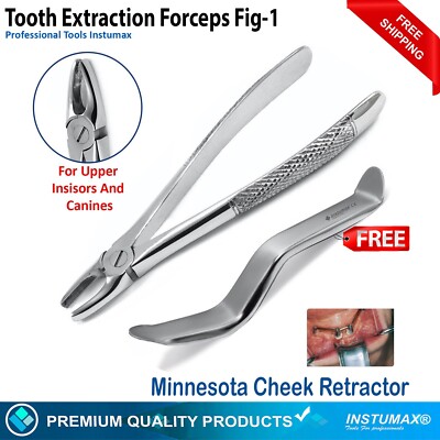 Dental Tooth Extraction Forceps for Upper Molars + Free Minnesota Retractor