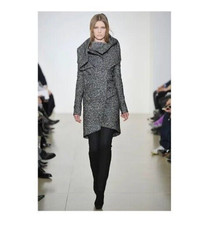 Jil Sander Runway Tweed Wool & Mohair Funel Wrap Shawl Coat Fr36