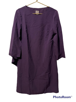 NWT $139 Anne Klein Womens Size 6 Purple Cape Crepe Split Sleeve Shift Dress
