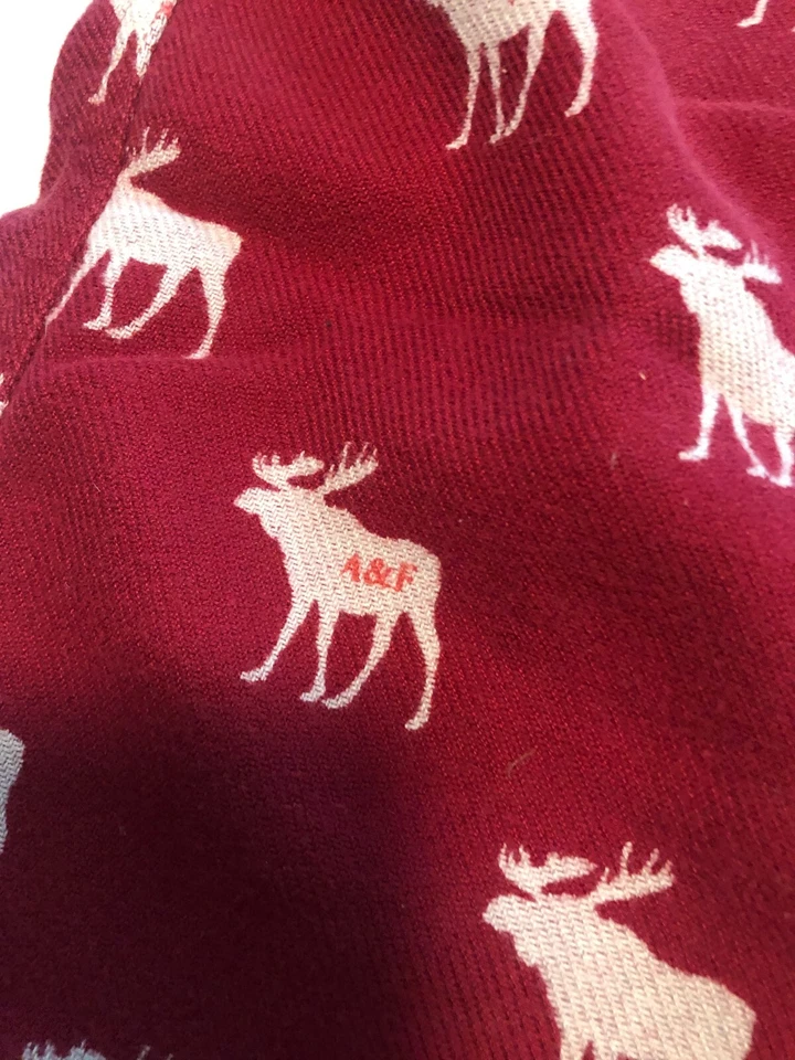 Calça lounge Abercrombie feminina pequena vermelha branca estampa de alce algodão cordão - Imagem 3 de 4