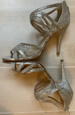 Aldo silver leather strappy heels  glitter stilettos SIZE 6 women's