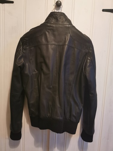 Reiss Mens Jacket Medium Black Leather Bloomsbury Biker Trucker Bomber Coat - Picture 18 of 23