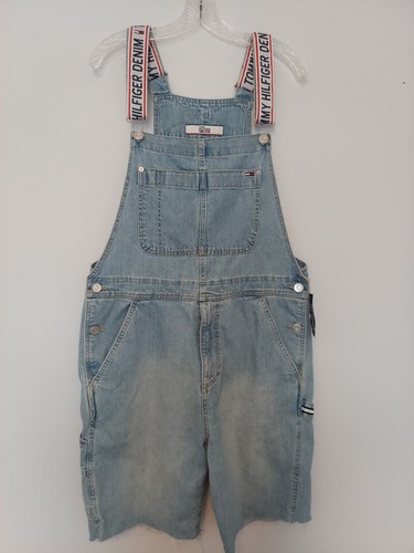Women’s Tommy Hilfiger Denim Bib Overalls Shorts Cut-Off Logo 90s Size Medium