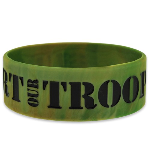 PinMart's Support Our Troops Military Camo Wide Rubber Silicone Bracelet - Picture 2 of 3